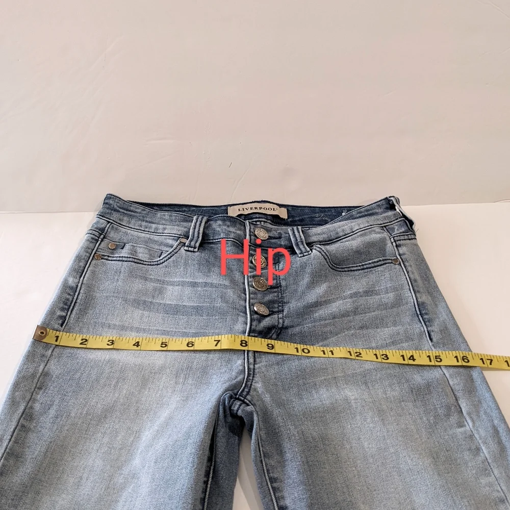 Liverpool Jeans Blue Denim Straight Leg Button Front Crop Size 2 - Picture 11 of 17